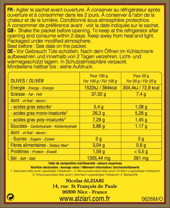 olives aux herbes de Provence 60 g en sachet