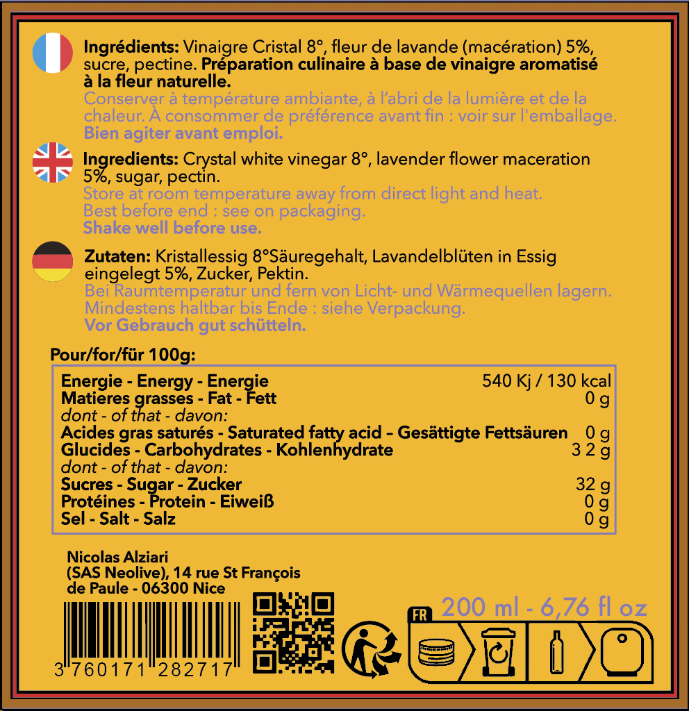 Vinaigre à la lavande 200 ml - Alziari