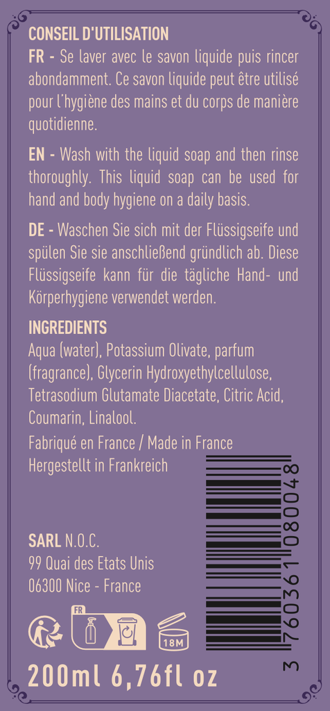 Flacon pompe 200 ml savon Liquide à l’huile d’olive - LAVANDE - Millea
