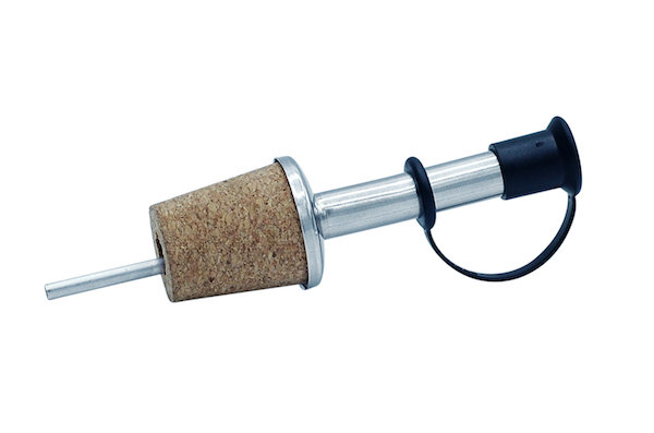 Bouchon verseur liège , acier + bouchon noir 