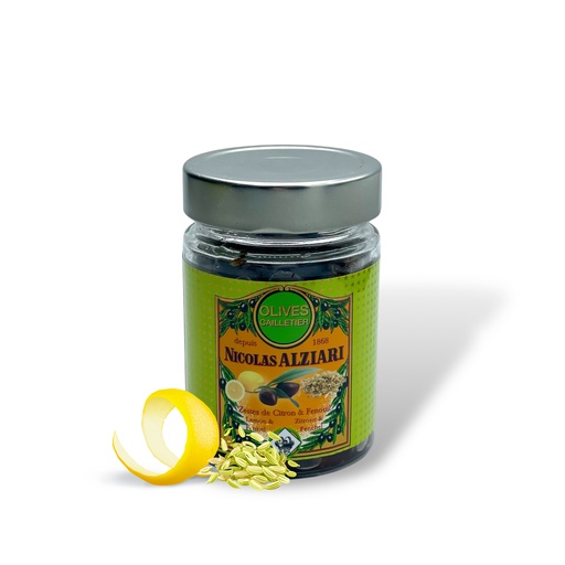 [5029] 180g Glas Cailletier Oliven mit Zitronen und Fenchel - Alziari