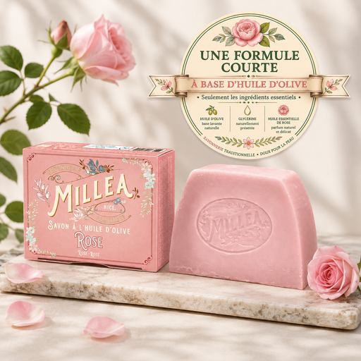 [5333] Savon solide à l’huile d’olive parfum ROSE 130 gr-  Millea