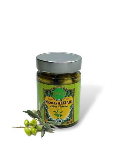 [1720] 200g glass - green Picholine olives - Alziari -  20057000