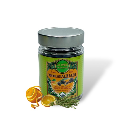 [1095] 180g jar Cailletier olives with orange and herbs of Provence - Alziari