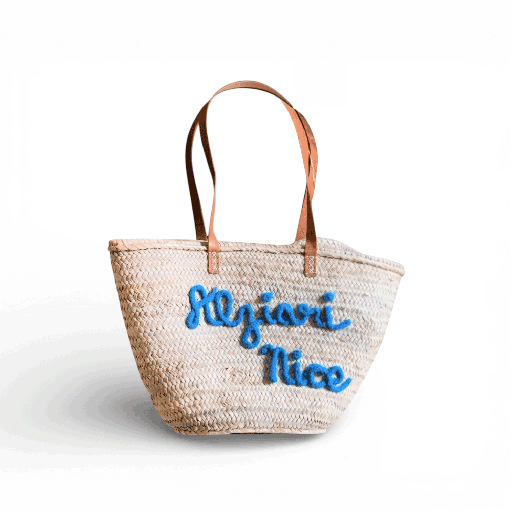 [5157] Panier/sac osier double anse cuir Alziari Côte d’azur