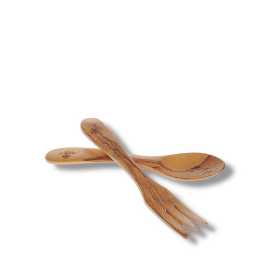 [107] Couverts en bois d'olivier 17 cm 3 dents droit